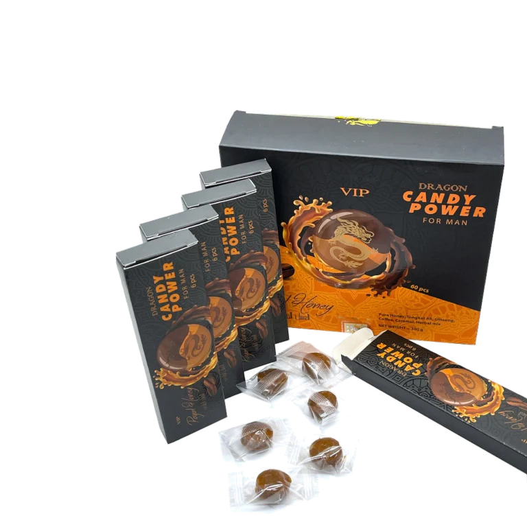 Dragon Candy Power 60 count box with 6-piece packs and wrapped candies